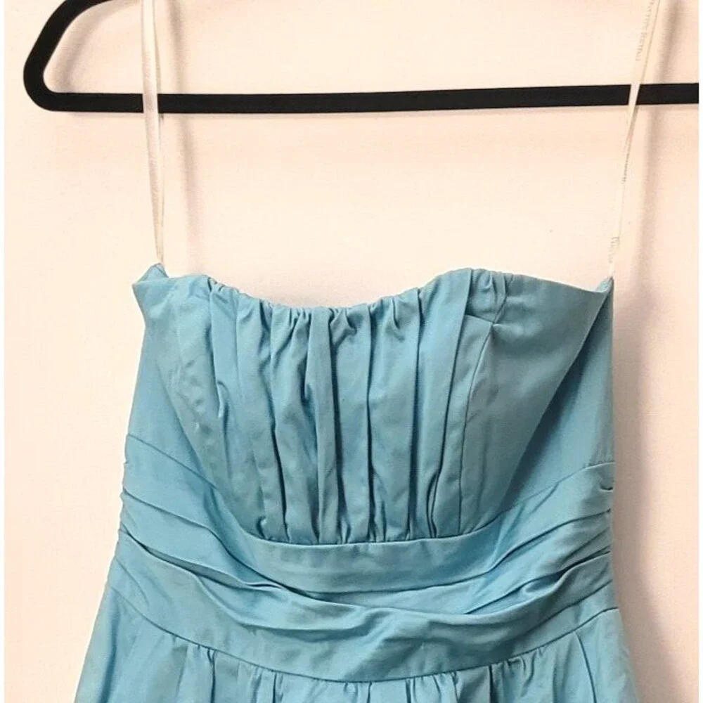 VTG y2k Turquoise Strapless Cotton Fit & Flare Dress 6 Small Blue Cocktail Mini - Picture 7 of 8
